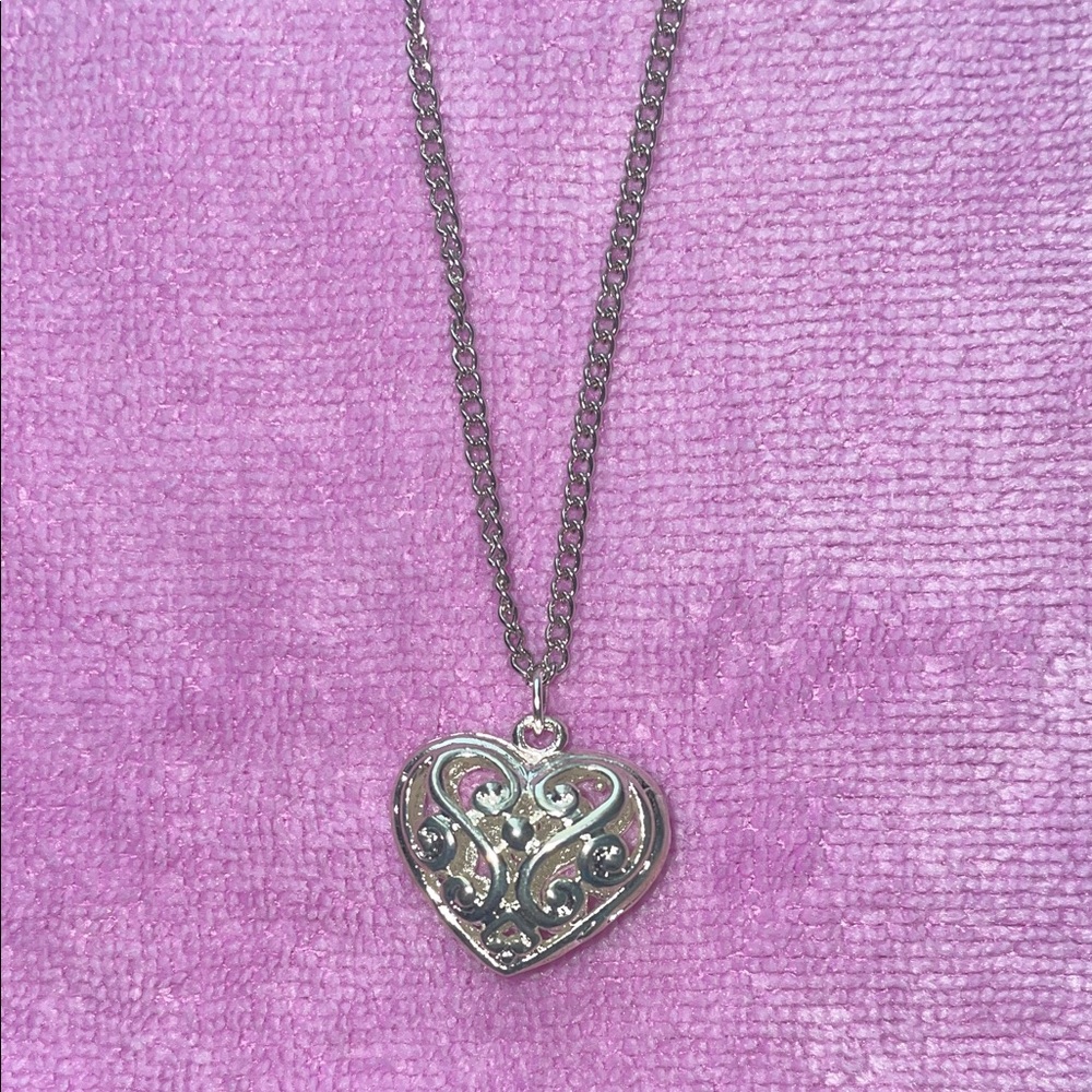 Intricate Silver Filigree Heart Necklace 16” to 16.5”